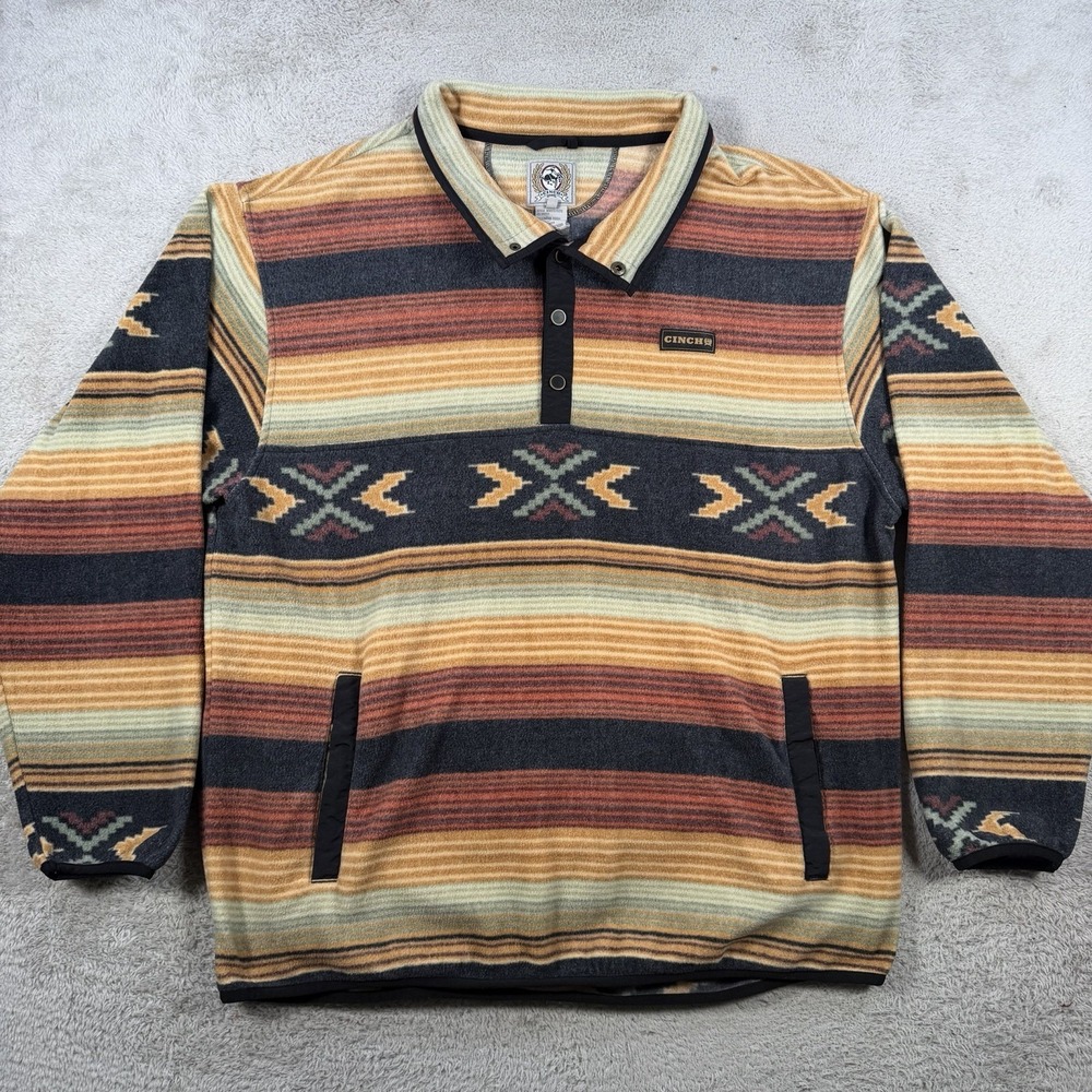 Cinch Sweatshirt Men 2XL Orange 1/4 Snap Western Aztec Stripe Southwest Pullover